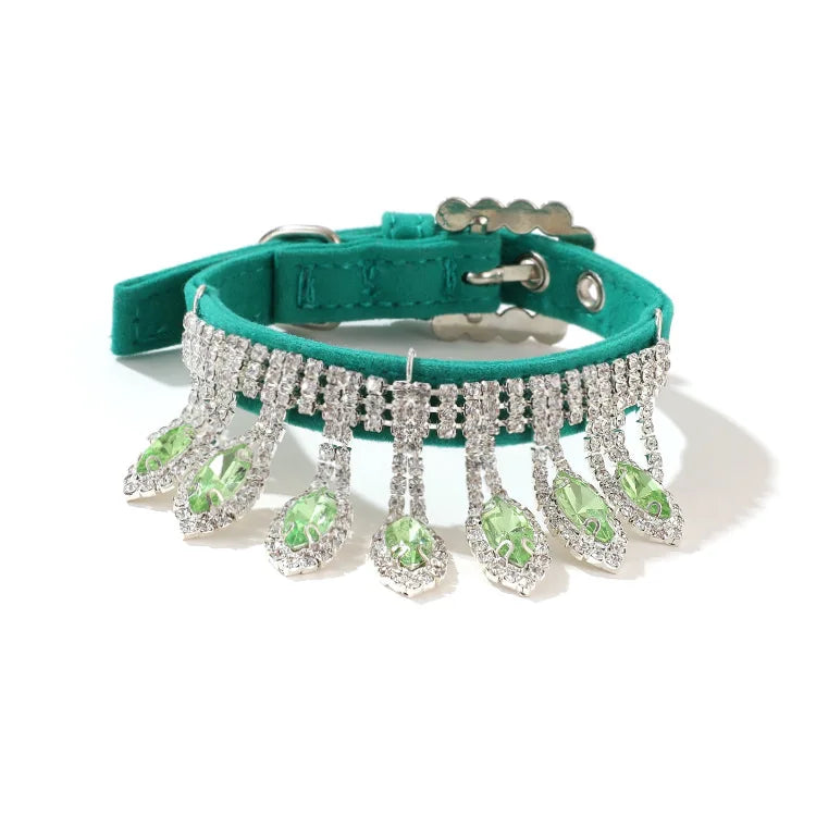 Rhinestone Velvet Collar For Cats And Dogs Teardrop Gems