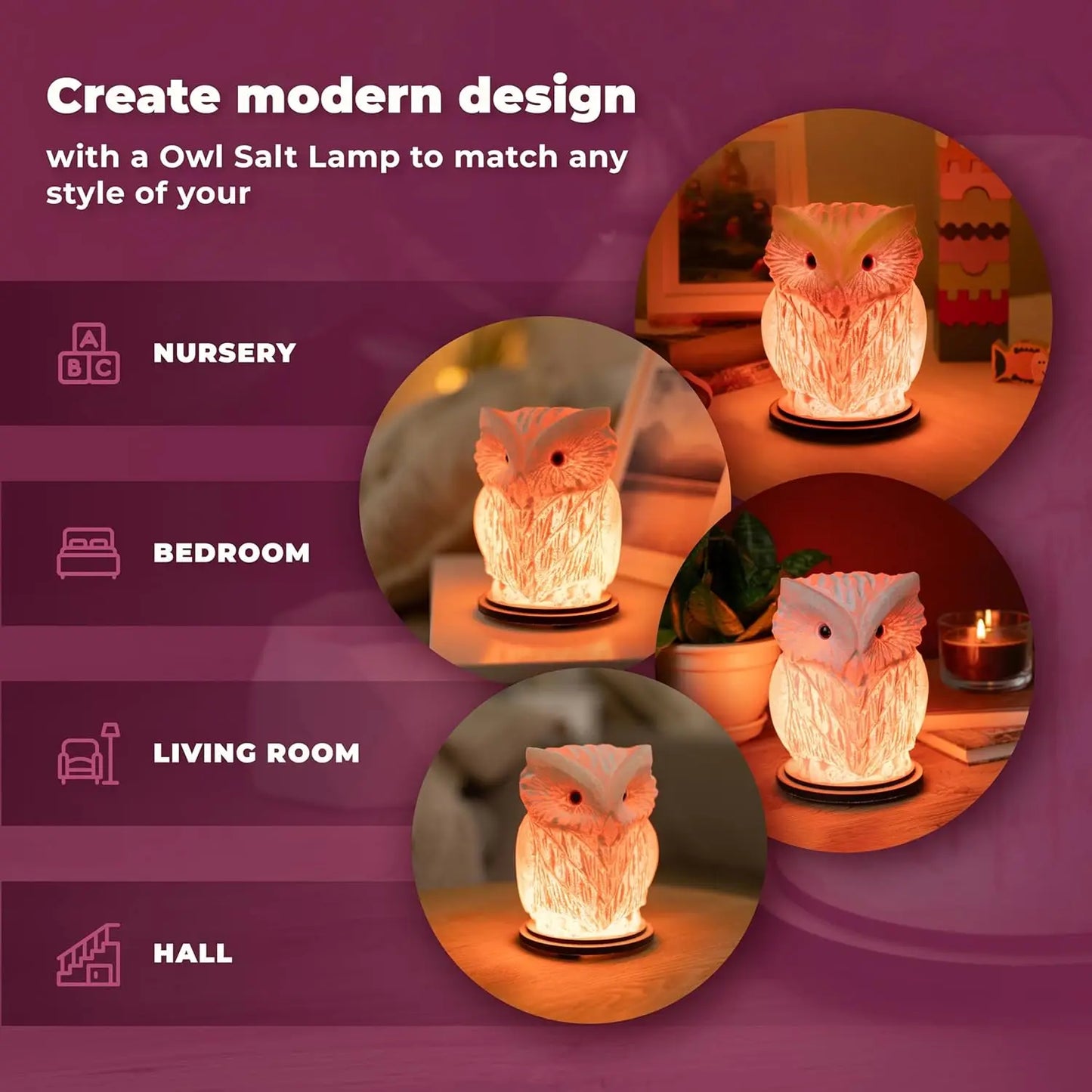 Owl Crystal Salt Lamp Natural Rock Salt Night Light