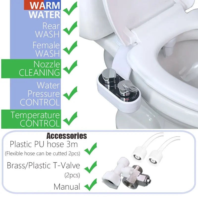 WASHERO Bidet Warm Water Toilet Seat Attachment Jet Sprayer
