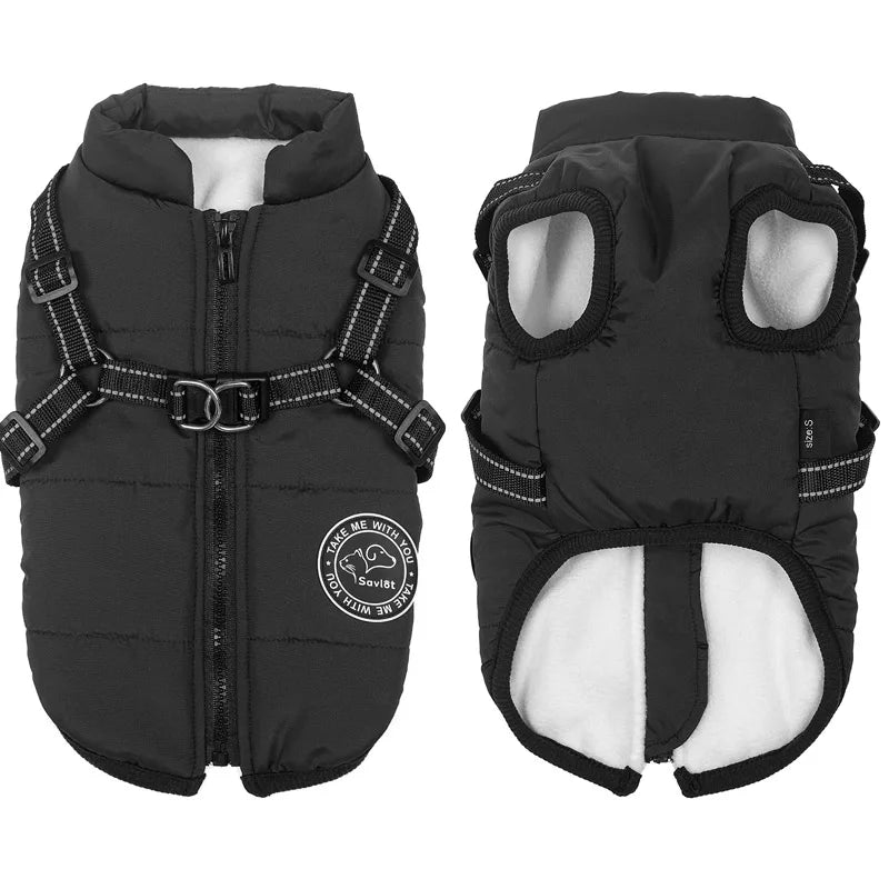Winter Warm Dog Jacket Waterproof Coat With Harness Fleece