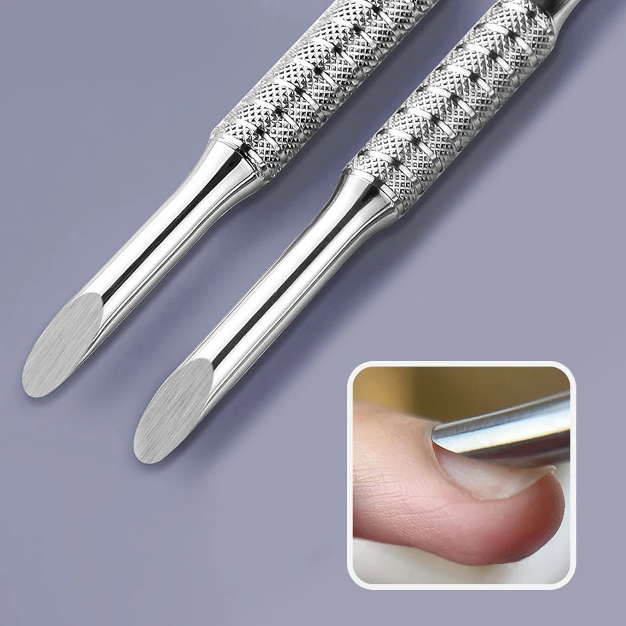 Double Head Angled Cuticle Pusher Bevel Stainless Steel