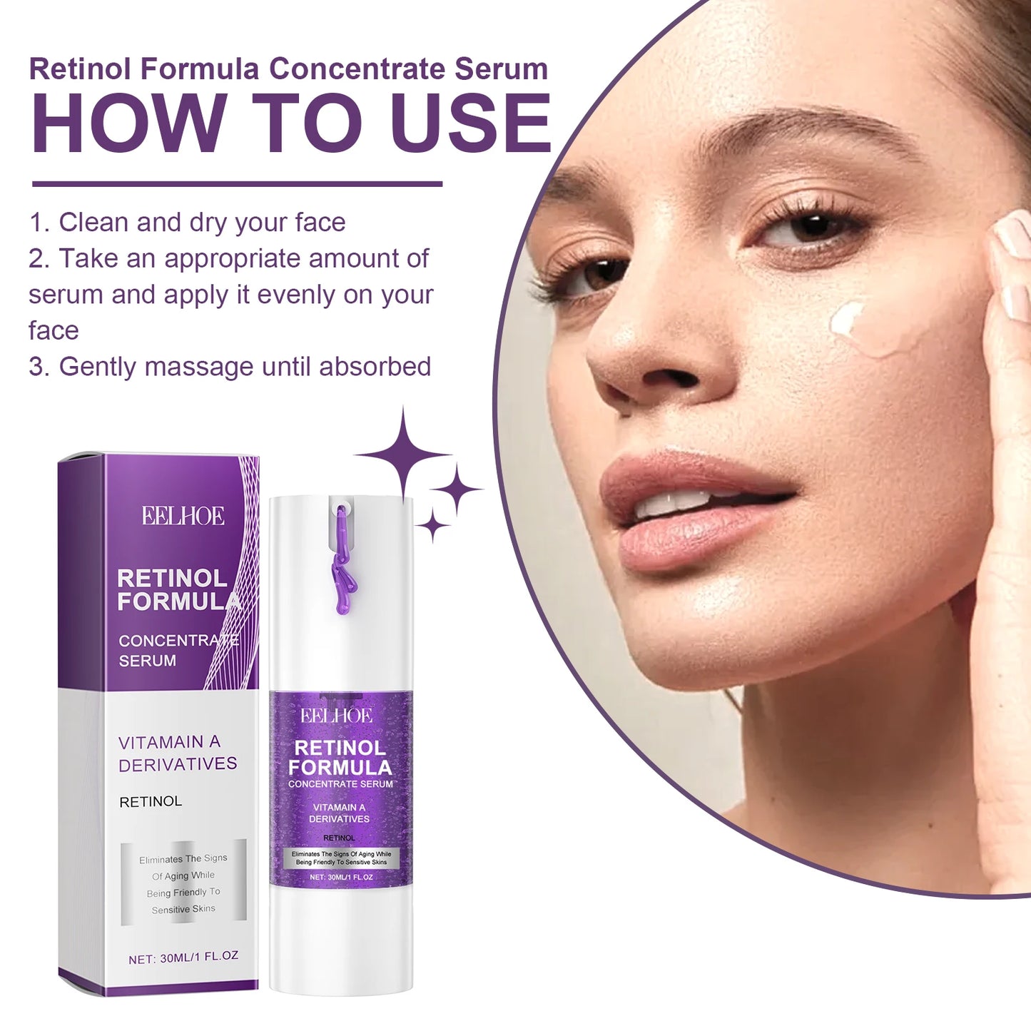 Retinol facial essence improves dull skin, improves skin elasticity, moisturizes and brightens skin care facial essential oil