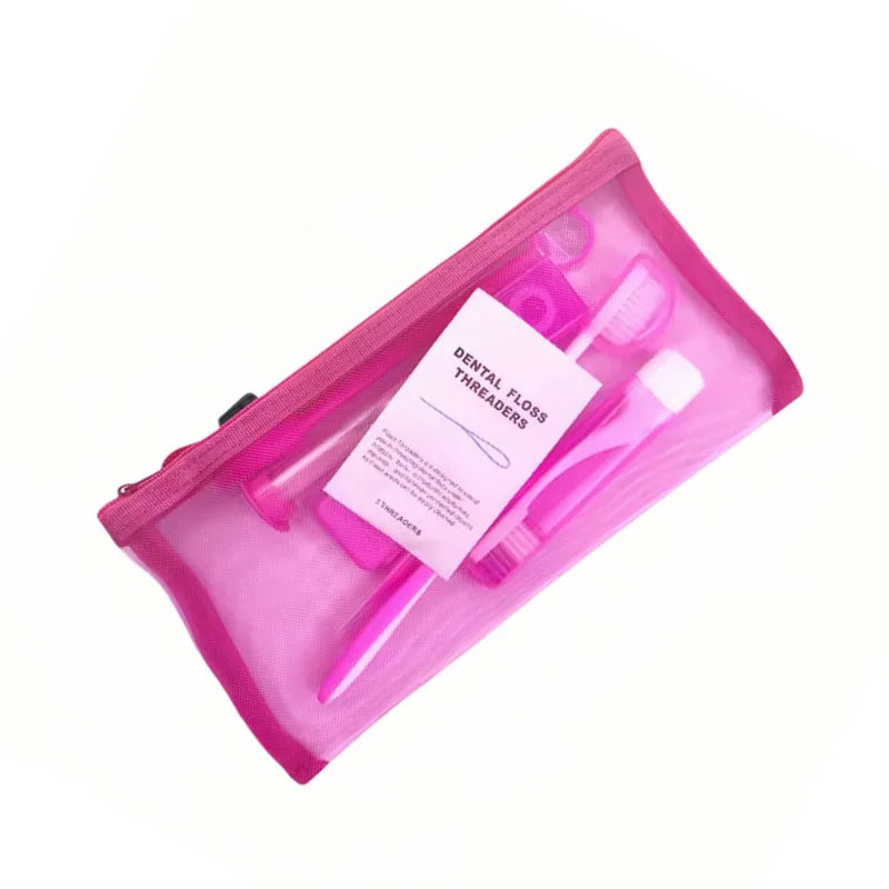 8pcs/set Dental Care Brush Kit Orthodontic Teeth Cleaning Tool Foldable Toothbrush Interdental Brush Floss Thread Wax Travel Kit