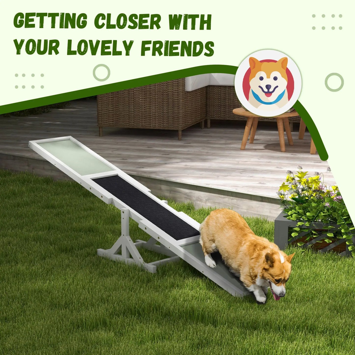 PawHut Dog Agility Seesaw Wooden Training Equipment White