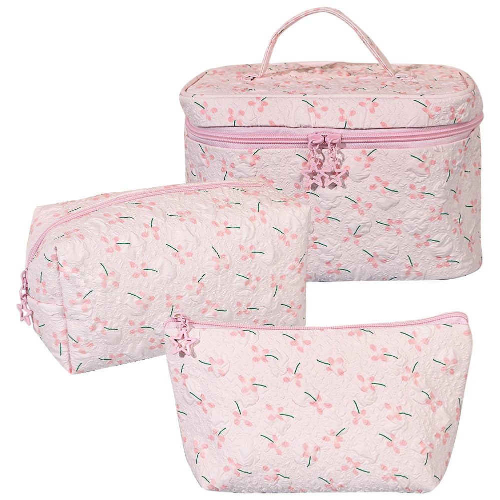Floral Makeup Bags 3 Pack Large Capacity Cosmetic Pouches