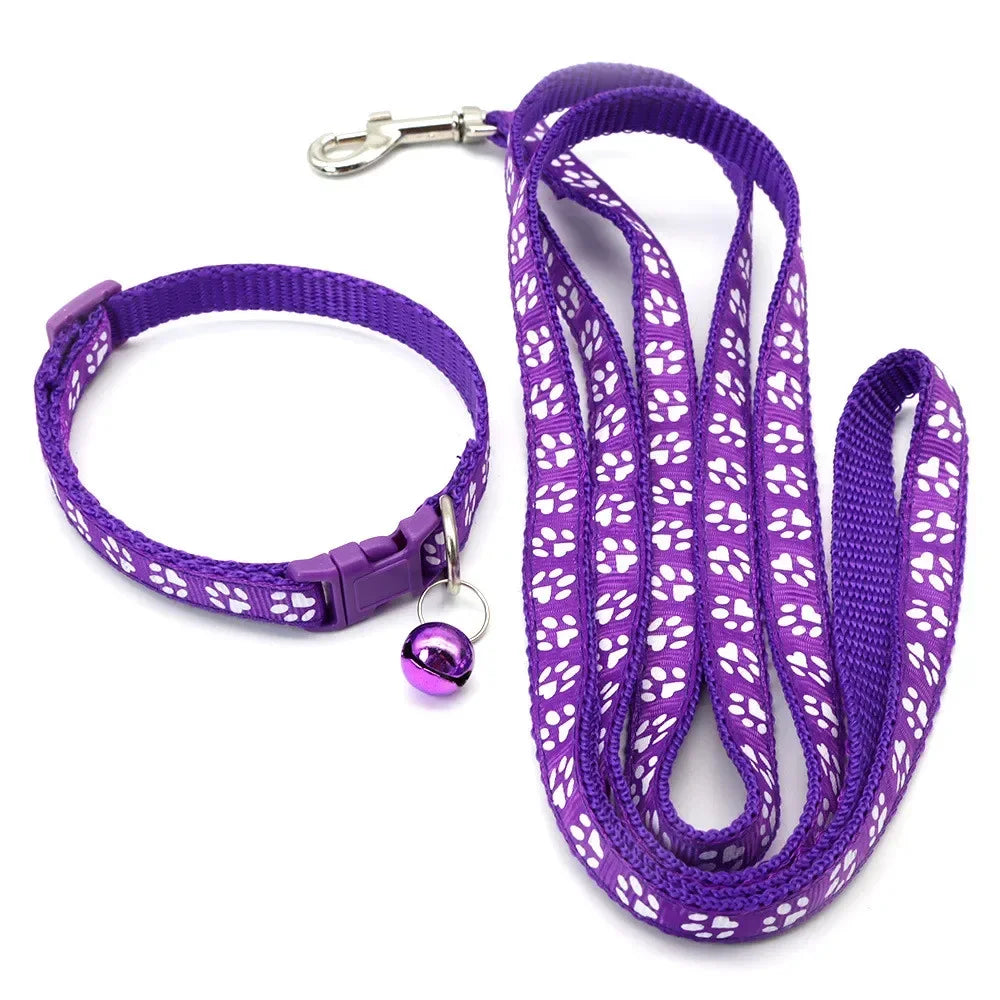 Print Dog Cat Leash And Adjustable Collar Outdoor Walking
