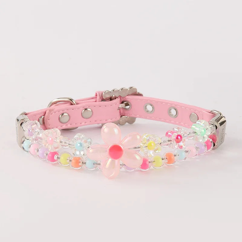 Colorful Flower Pet Collar and Leash Beaded Design