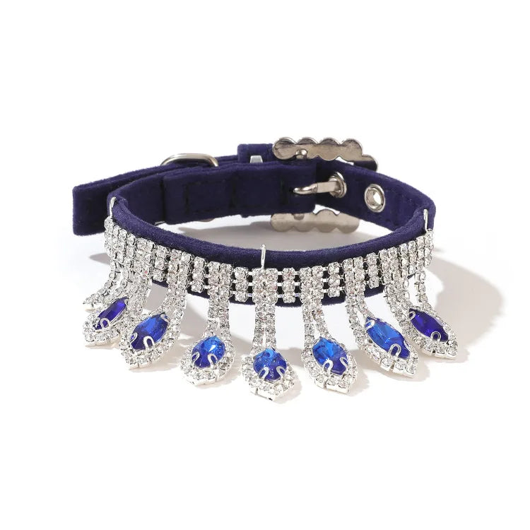 Rhinestone Velvet Collar For Cats And Dogs Teardrop Gems