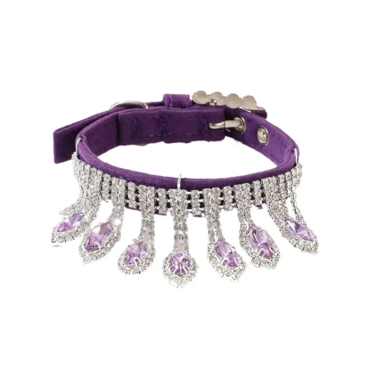 Rhinestone Velvet Collar For Cats And Dogs Teardrop Gems