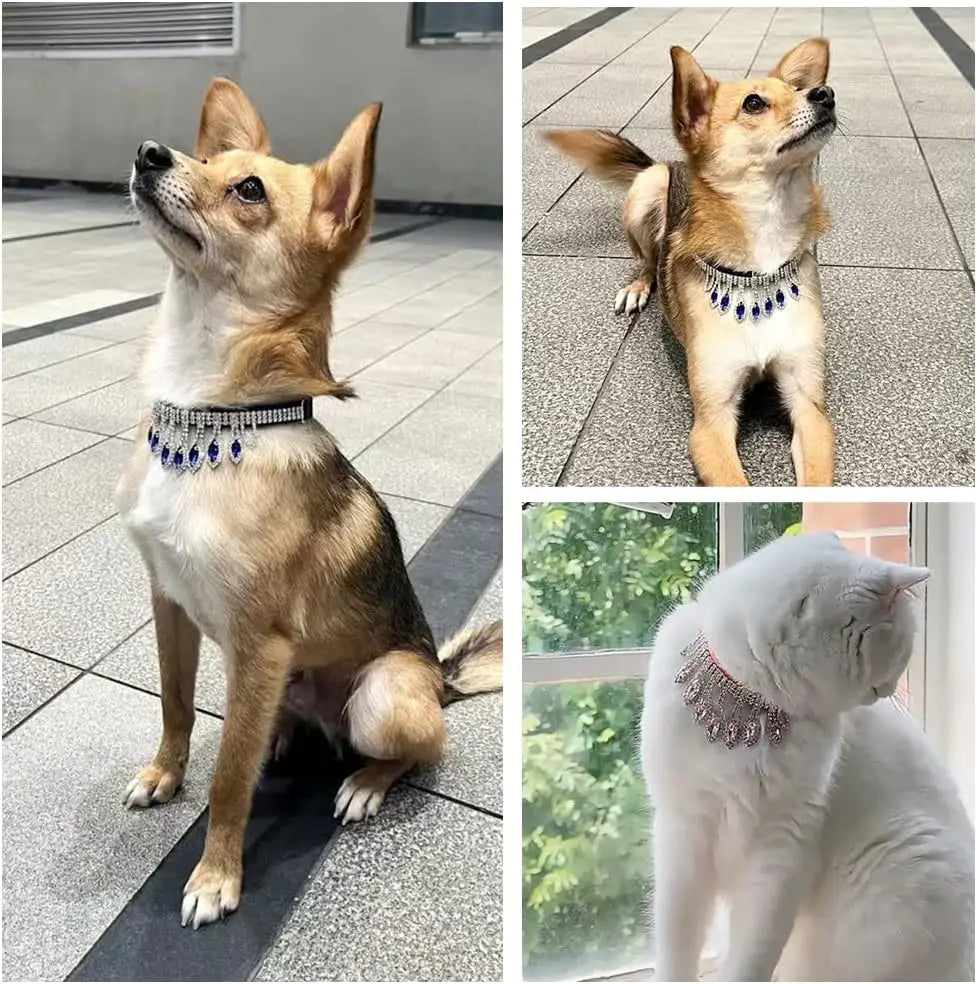 Rhinestone Velvet Collar For Cats And Dogs Teardrop Gems