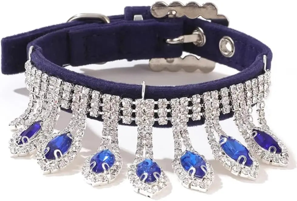 Rhinestone Velvet Collar For Cats And Dogs Teardrop Gems