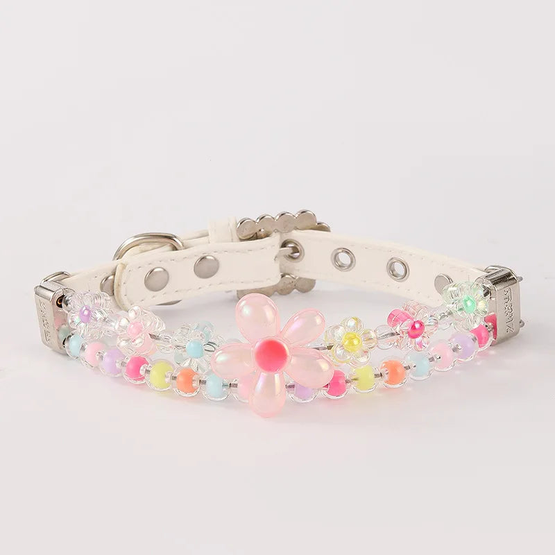 Colorful Flower Pet Collar and Leash Beaded Design