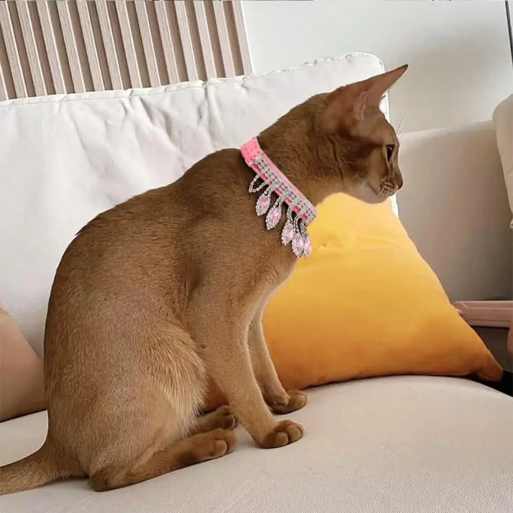 Rhinestone Velvet Collar For Cats And Dogs Teardrop Gems
