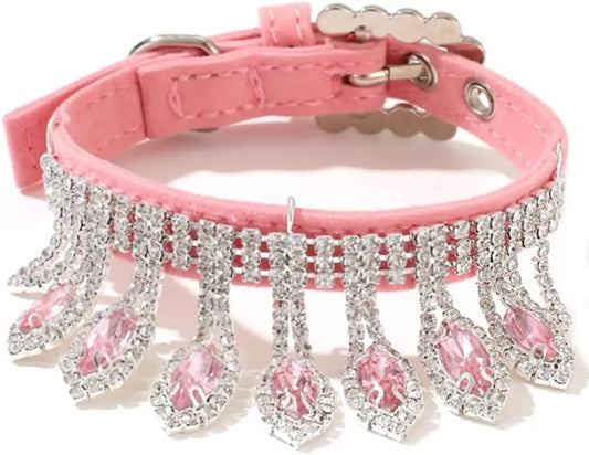 Rhinestone Velvet Collar For Cats And Dogs Teardrop Gems