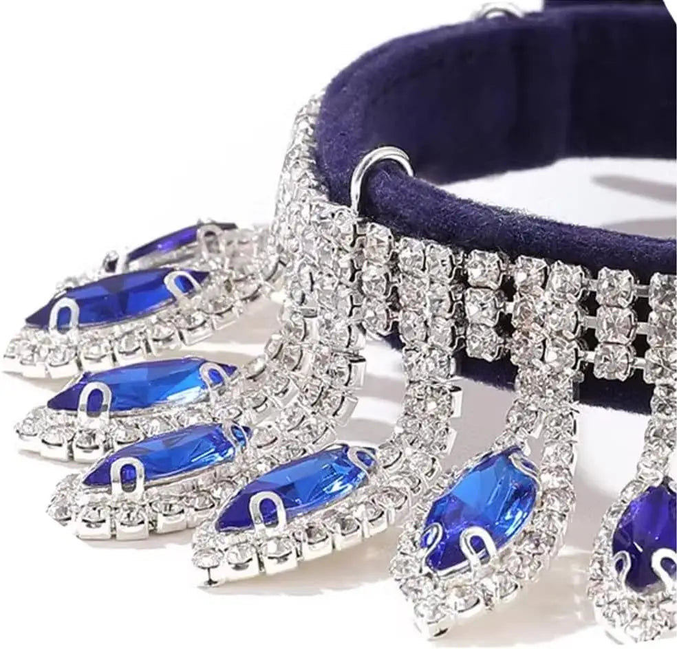 Rhinestone Velvet Collar For Cats And Dogs Teardrop Gems