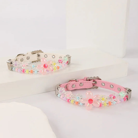 Colorful Flower Pet Collar and Leash Beaded Design