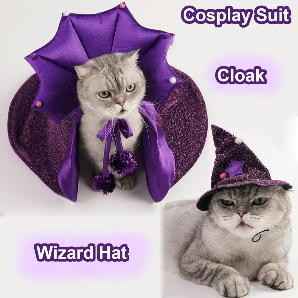 ABLAZEZAI Pet Halloween Costumes Cat Vampire Cloak Hat