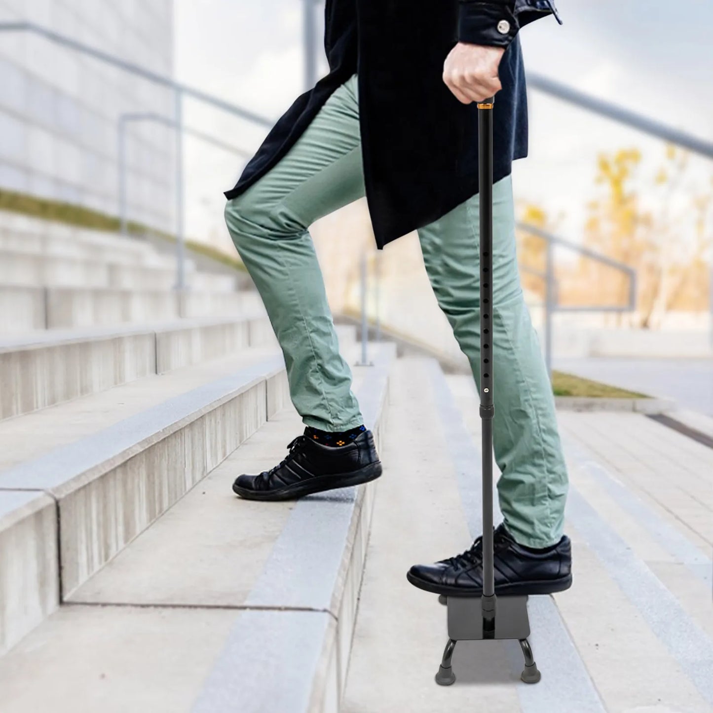 Large Pedal Stairs Cane Half Step Adjustable Walking Stick