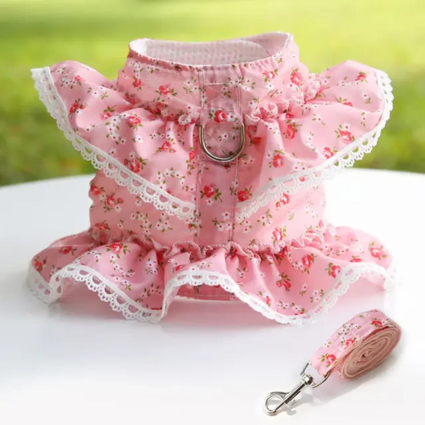 Adjustable Lace Floral Dog Harness Vest Leash Bundle