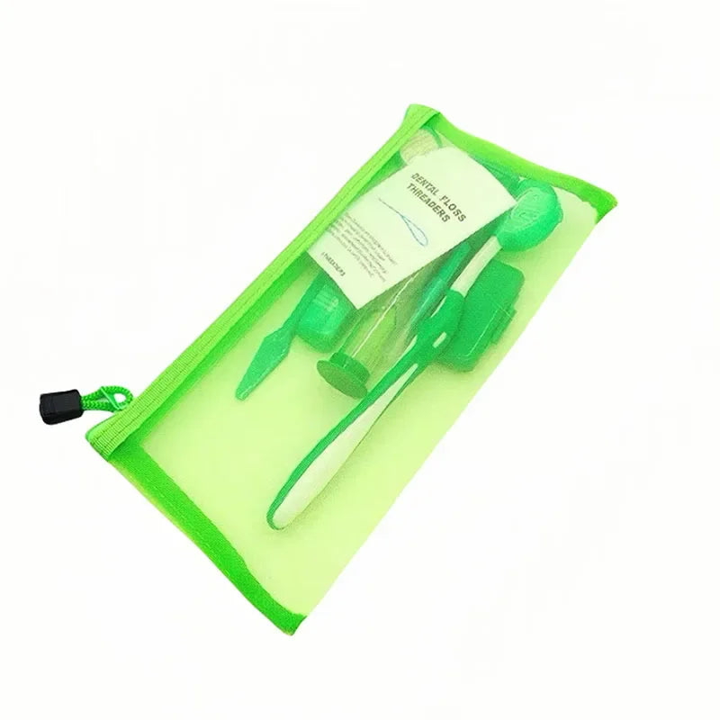 8pcs/set Dental Care Brush Kit Orthodontic Teeth Cleaning Tool Foldable Toothbrush Interdental Brush Floss Thread Wax Travel Kit