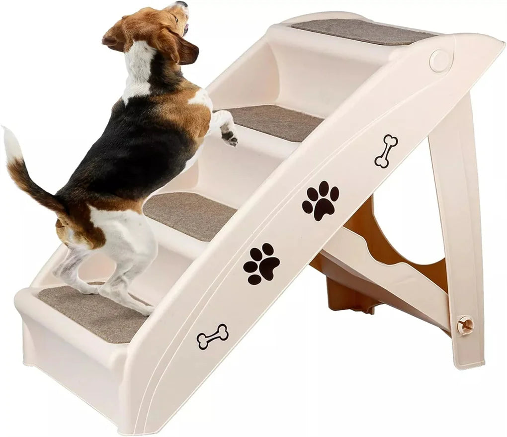 Foldable Dog Ramp Stairs Non Slip Steps For Pets Tan
