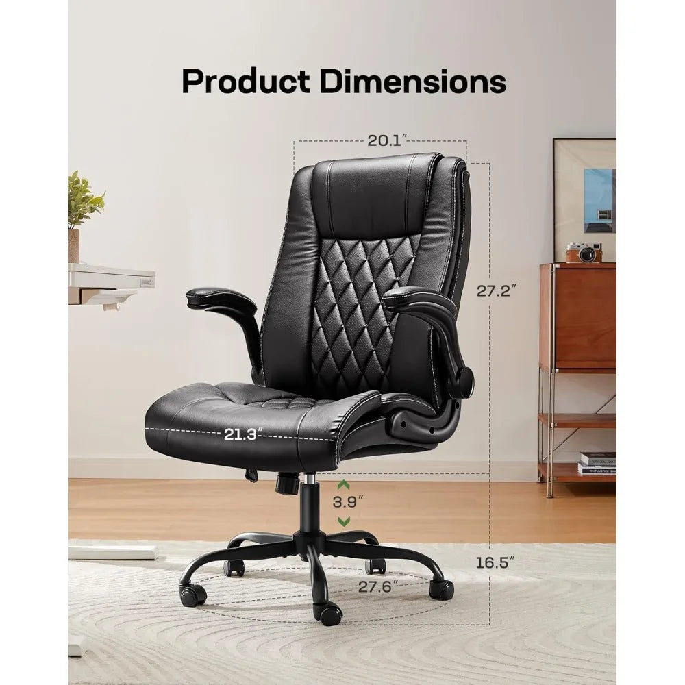 Ergonomic PU Leather Office Chair With Flip Up Armrests