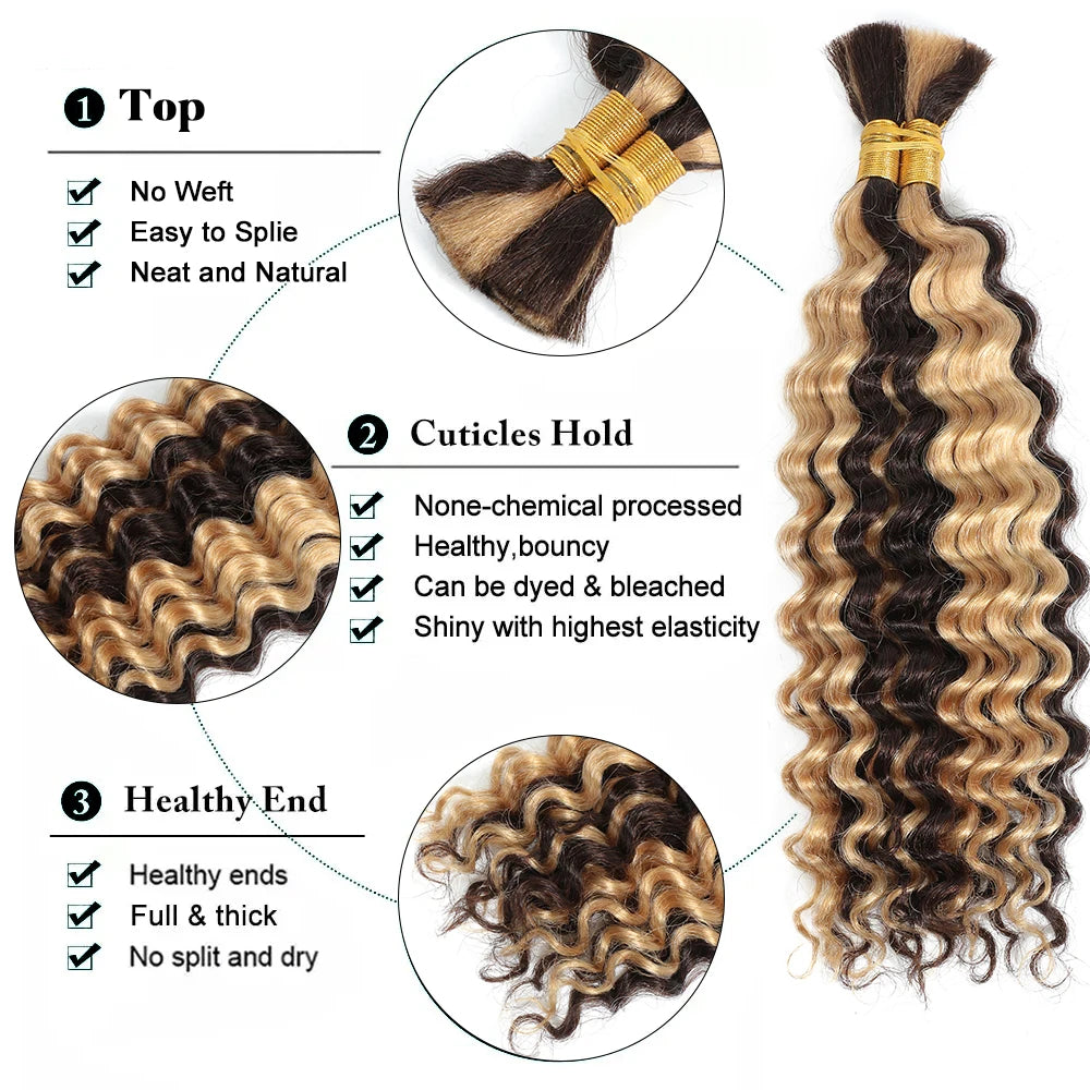 Deep Wave Human Hair Bundles 20 Inch P4 27 Braiding