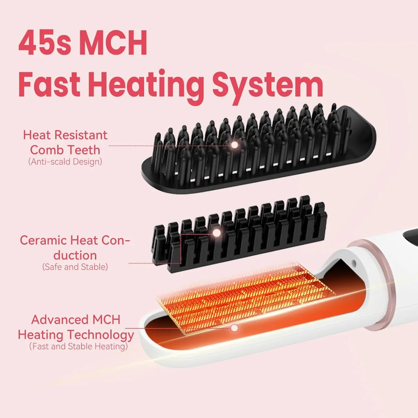 MAXGROOM Electric Hair Brushes Wireless Hair Straightener Brush Heating Ionic Straightener Comb Portable Rechargeable Hair Brush