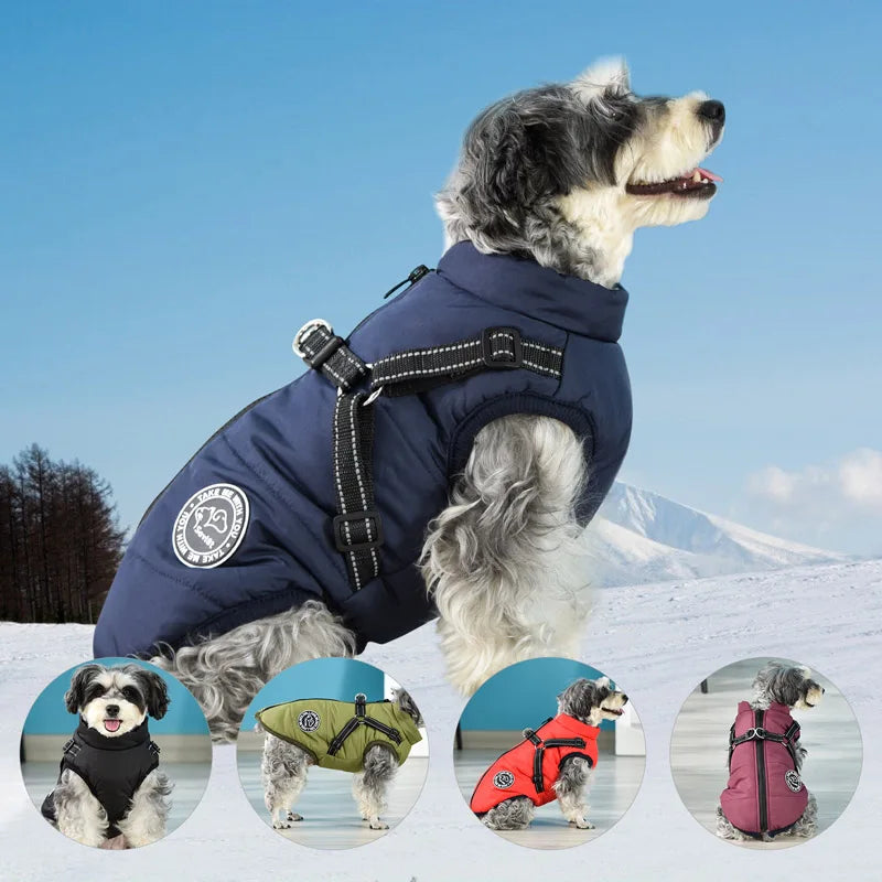 Winter Warm Dog Jacket Waterproof Coat With Harness Fleece