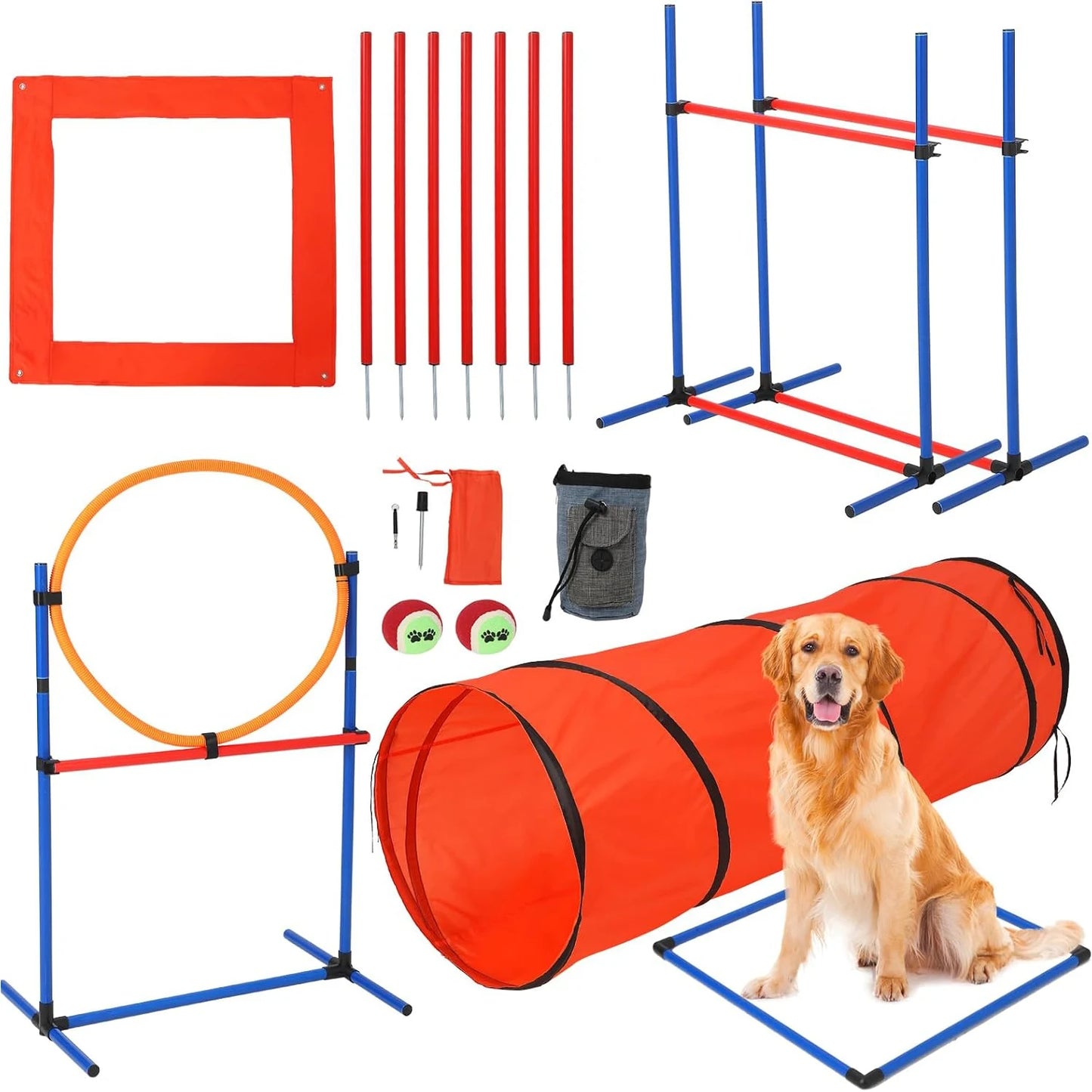 87 Piece Dog Agility Training Set With Tunnel Hurdle Poles