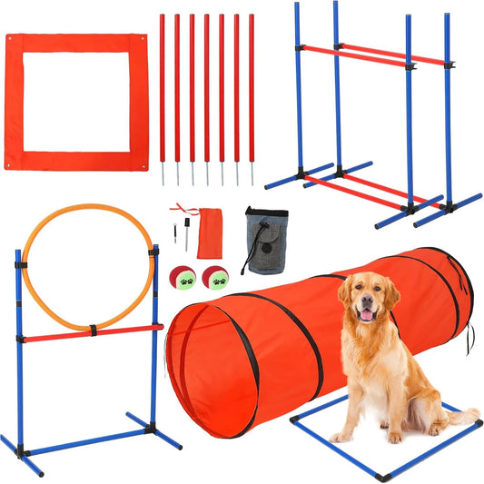 87 Piece Dog Agility Training Set With Tunnel Hurdle Poles