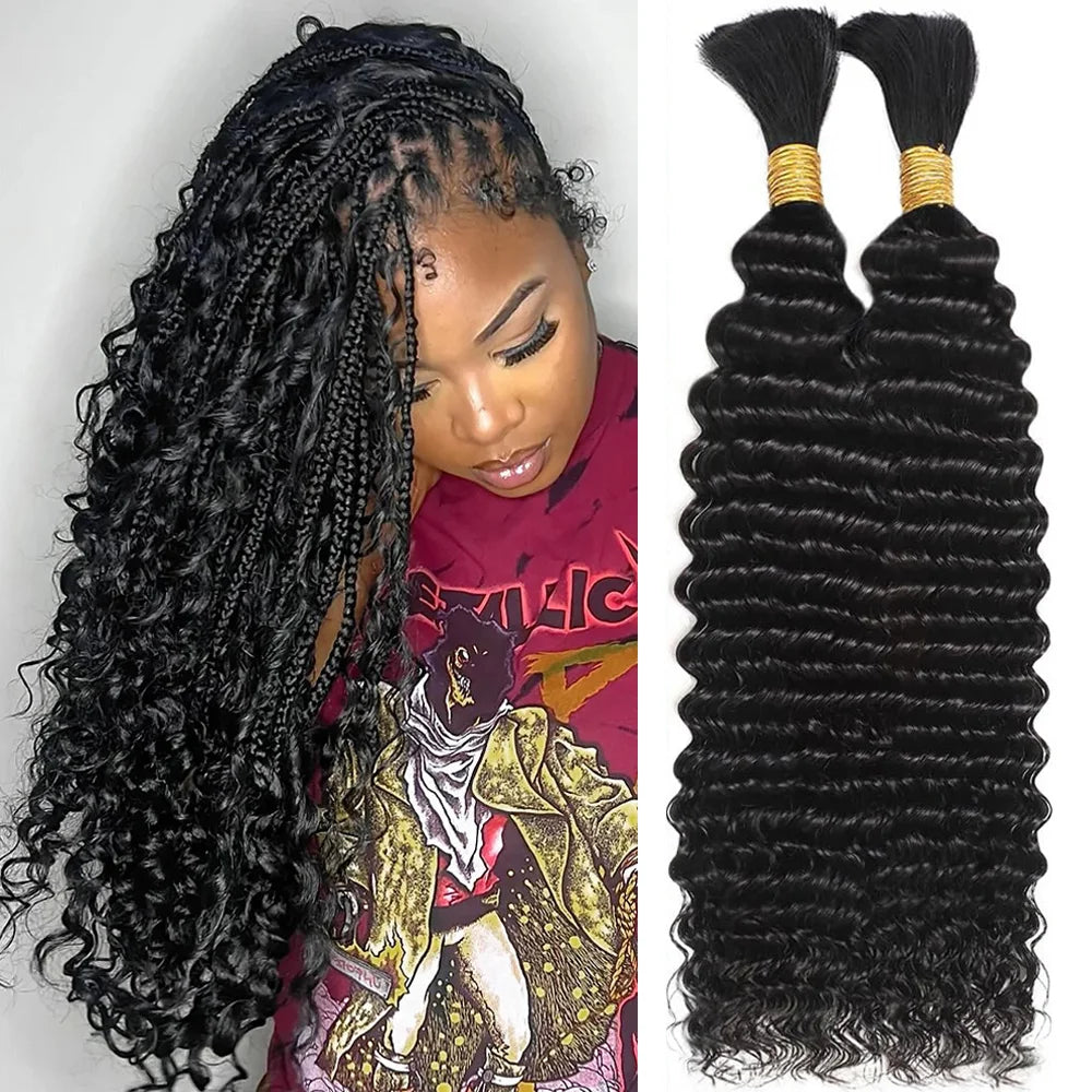Boho Braids Human Hair Bulk 2 Bundles Deep Wave Brazilian