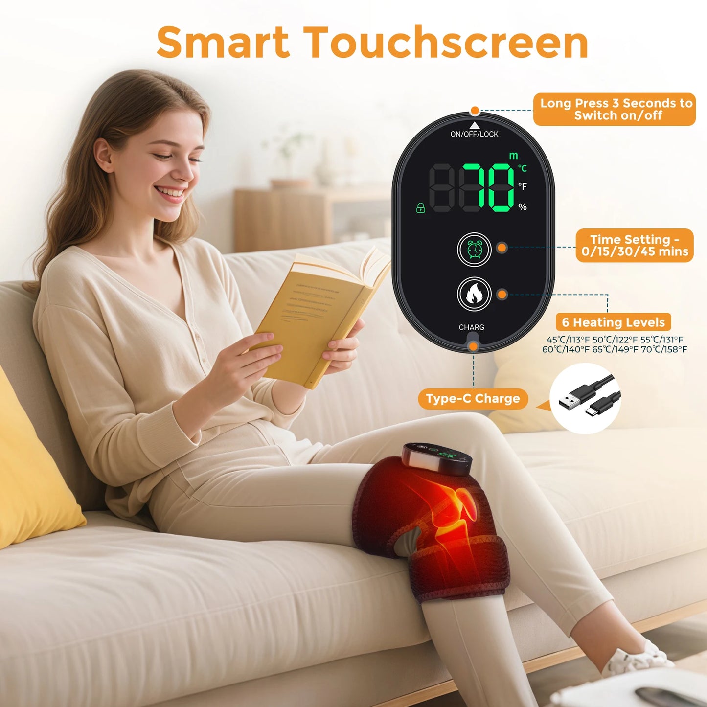 US Stock 3 In 1 Heating Knee Massager With Hot Compress