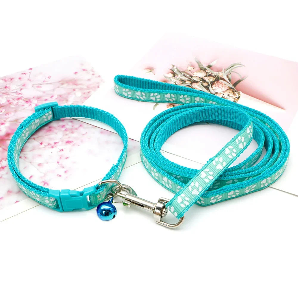 Print Dog Cat Leash And Adjustable Collar Outdoor Walking