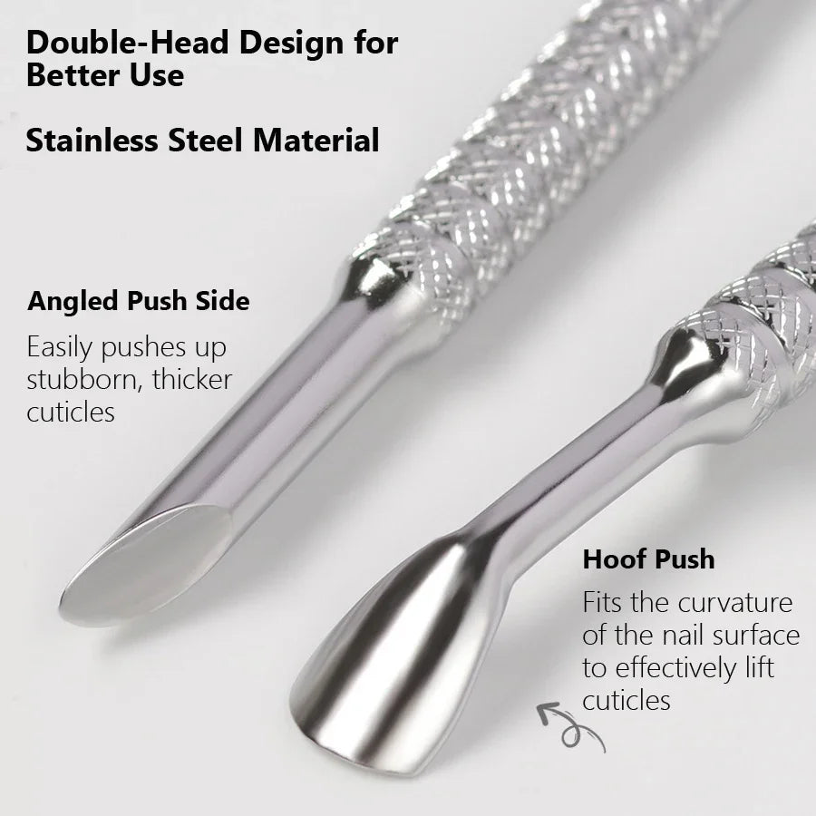 Double Head Angled Cuticle Pusher Bevel Stainless Steel