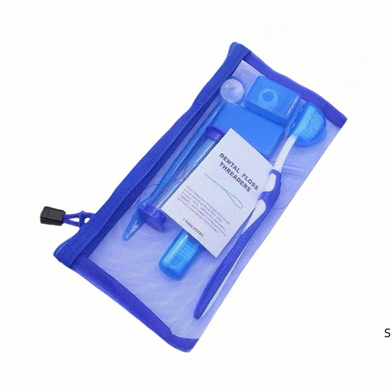 8pcs/set Dental Care Brush Kit Orthodontic Teeth Cleaning Tool Foldable Toothbrush Interdental Brush Floss Thread Wax Travel Kit