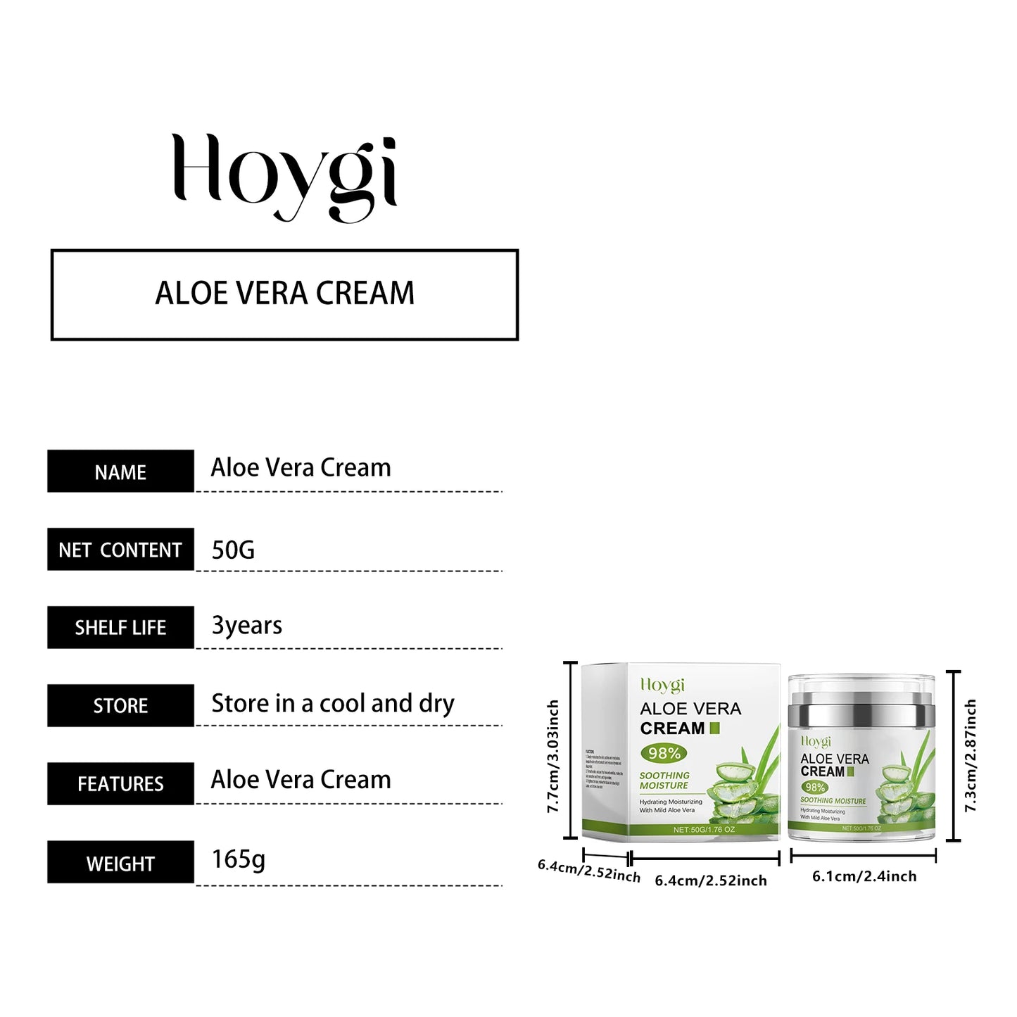 Hoygi Aloe Moisturizing Cream Gentle Hydrating Moisturizing Brightening and Tender Facial Skin Daily Care