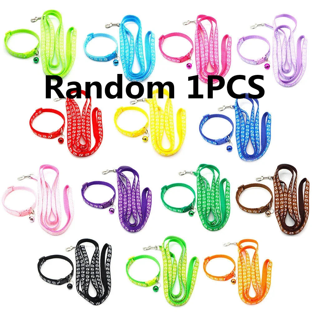 Print Dog Cat Leash And Adjustable Collar Outdoor Walking