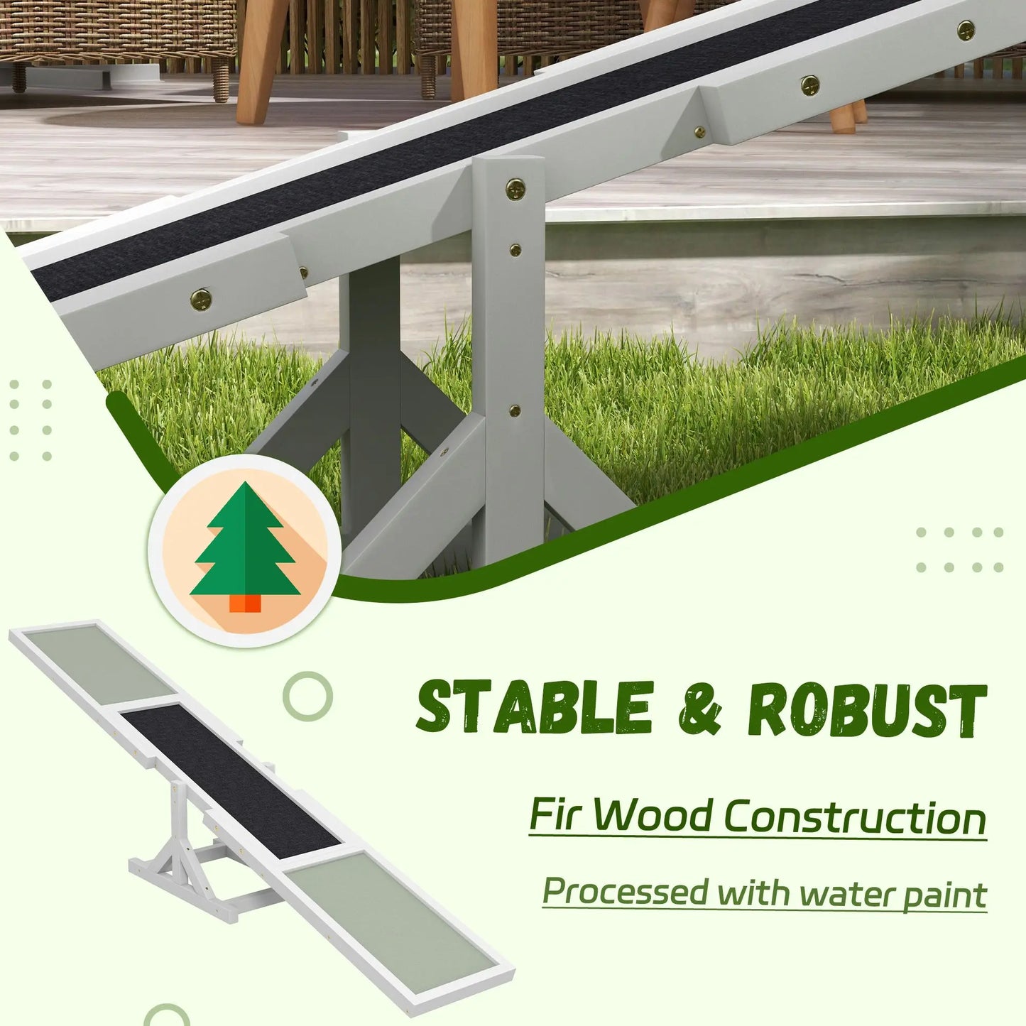 PawHut Dog Agility Seesaw Wooden Training Equipment White