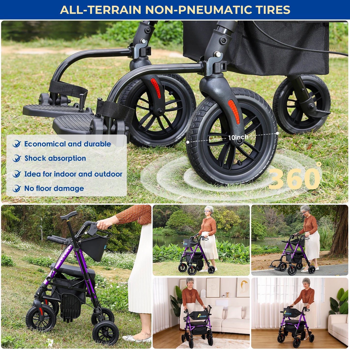 Lightweight 2 In 1 Rolling Walker Wheelchair With Brakes