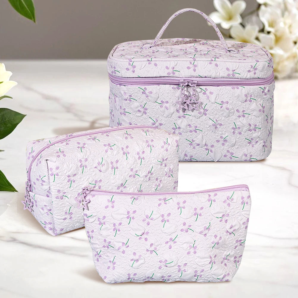 Floral Makeup Bags 3 Pack Large Capacity Cosmetic Pouches