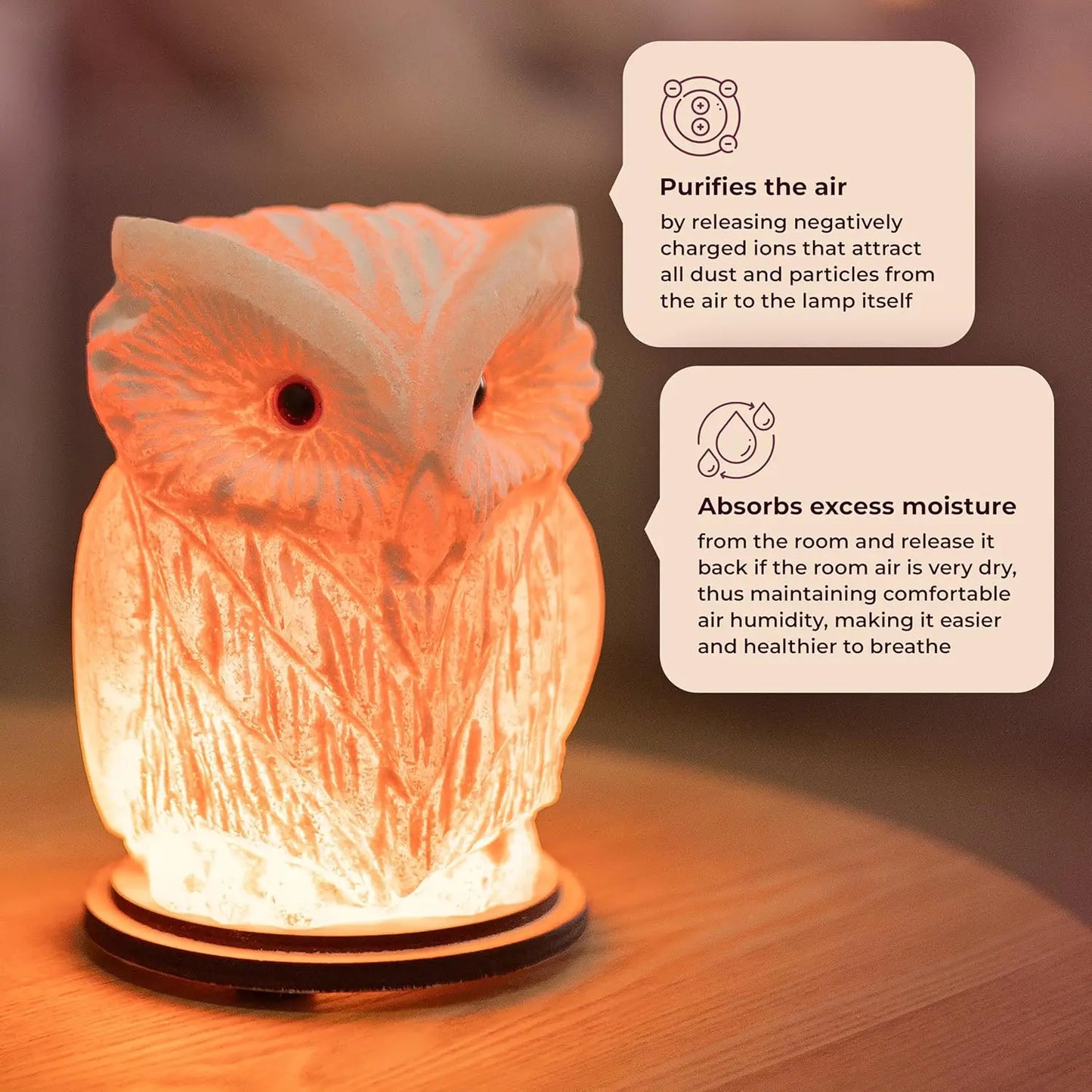 Owl Crystal Salt Lamp Natural Rock Salt Night Light
