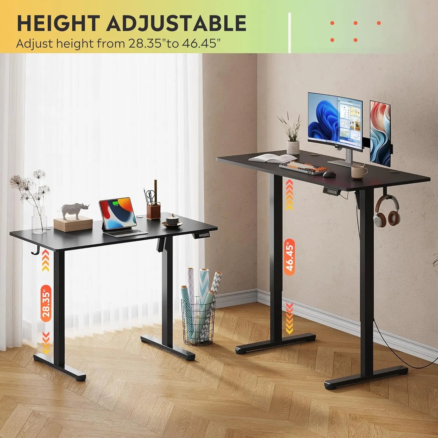 Standing Desk Adjustable Height Sit to Stand Headphone Hook