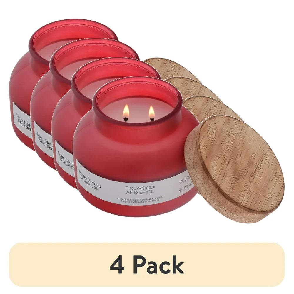 Four Pack Firewood Spice Scented Candle 18oz Frosted Jar