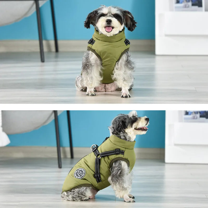 Winter Warm Dog Jacket Waterproof Coat With Harness Fleece