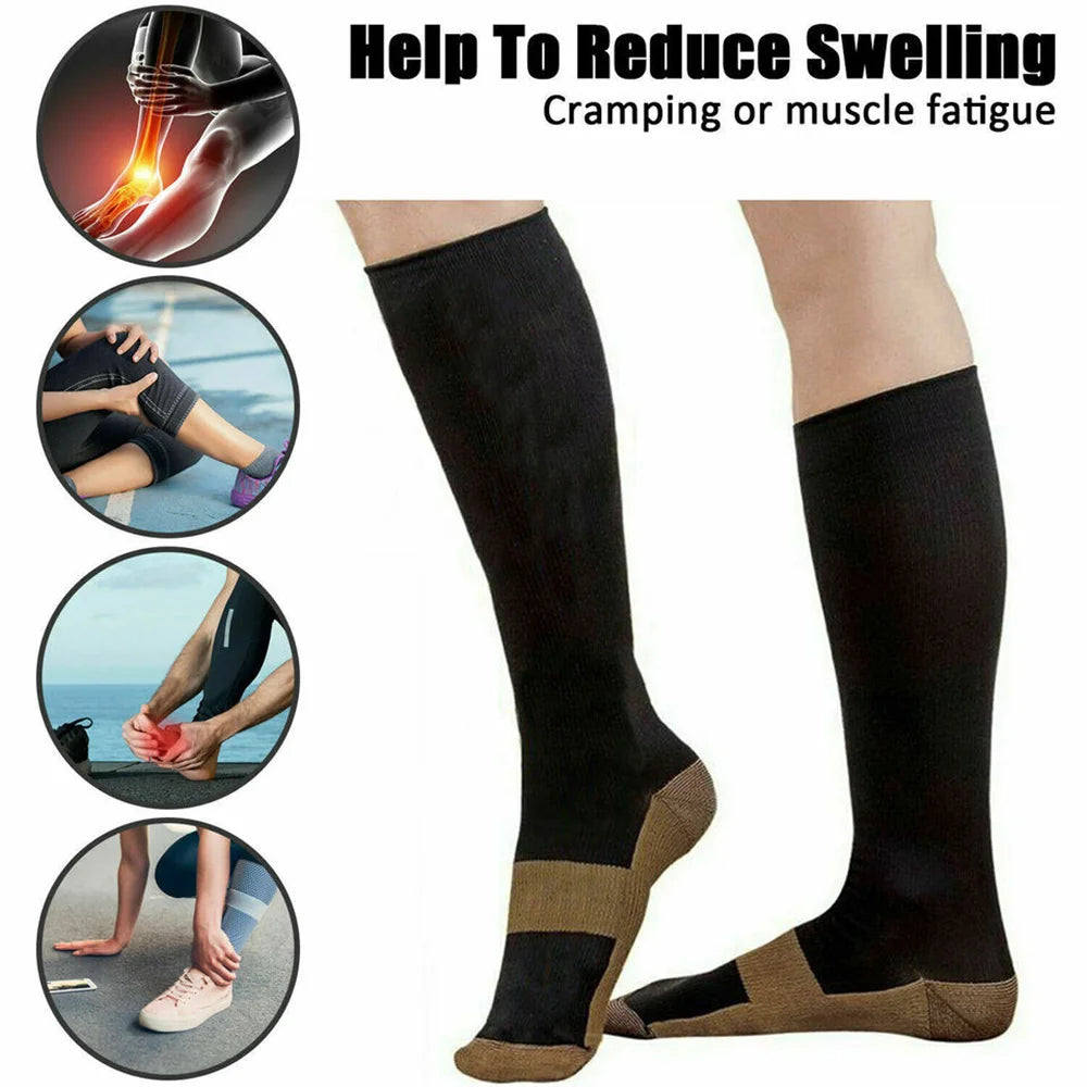 6 Pair Copper Compression Socks Women Men Anti Fatigue Pain Relief Graduated Unisex Compression Stockings Knee High 20-30 MmHg