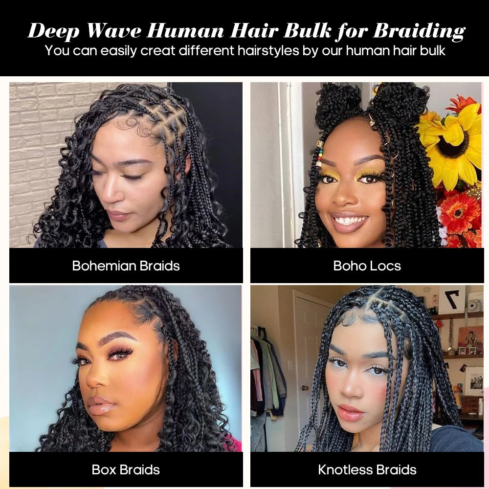 Human Braiding Hair Boho Curly Deep Wave 100g Knotless Bulk