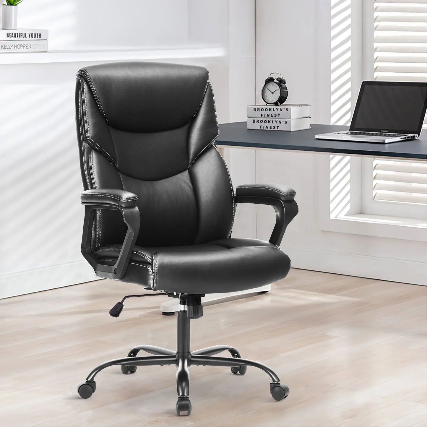 JHK Ergonomic PU Leather Armrest Chair With Lumbar Support