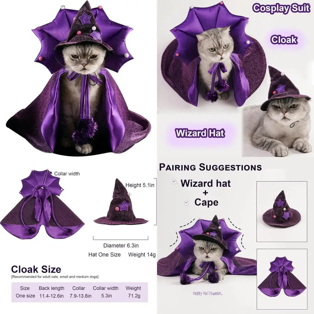 ABLAZEZAI Pet Halloween Costumes Cat Vampire Cloak Hat