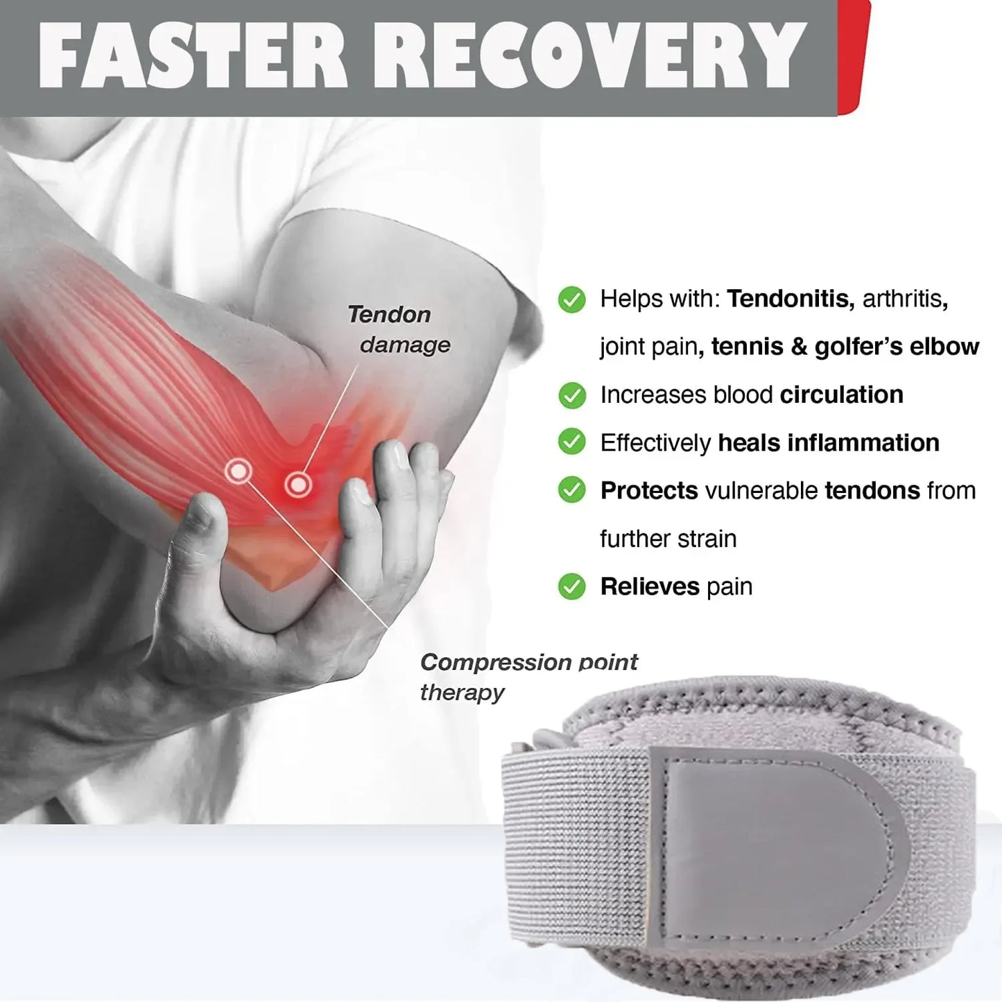 Elbow Brace for Tendonitis,Tennis & Golfer's Elbow Pain Relief,Forearm Compression Sleeve,Elbow Brace Support Strap for Tennis